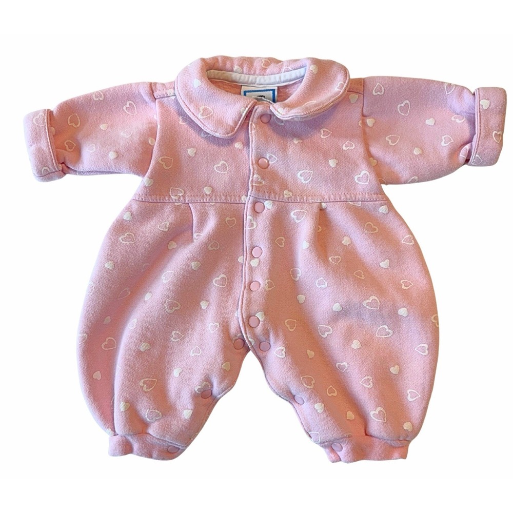 Vintage Lullaby Club Baby One Piece 0-3M Pink Hearts Sweatshirt Romper